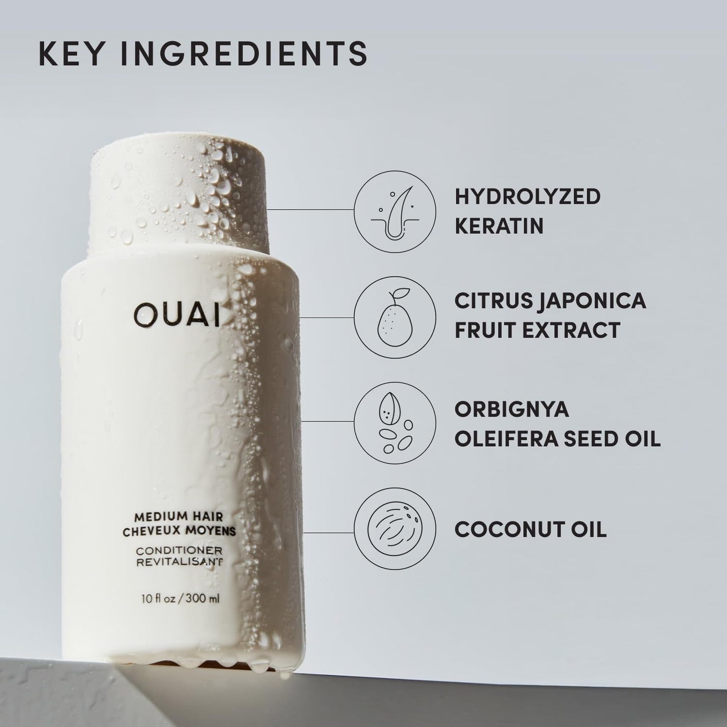OUAI Medium Conditioner - Hydrating Coconut Oil Hair Care | Strengthens & Repairs, 10 Oz