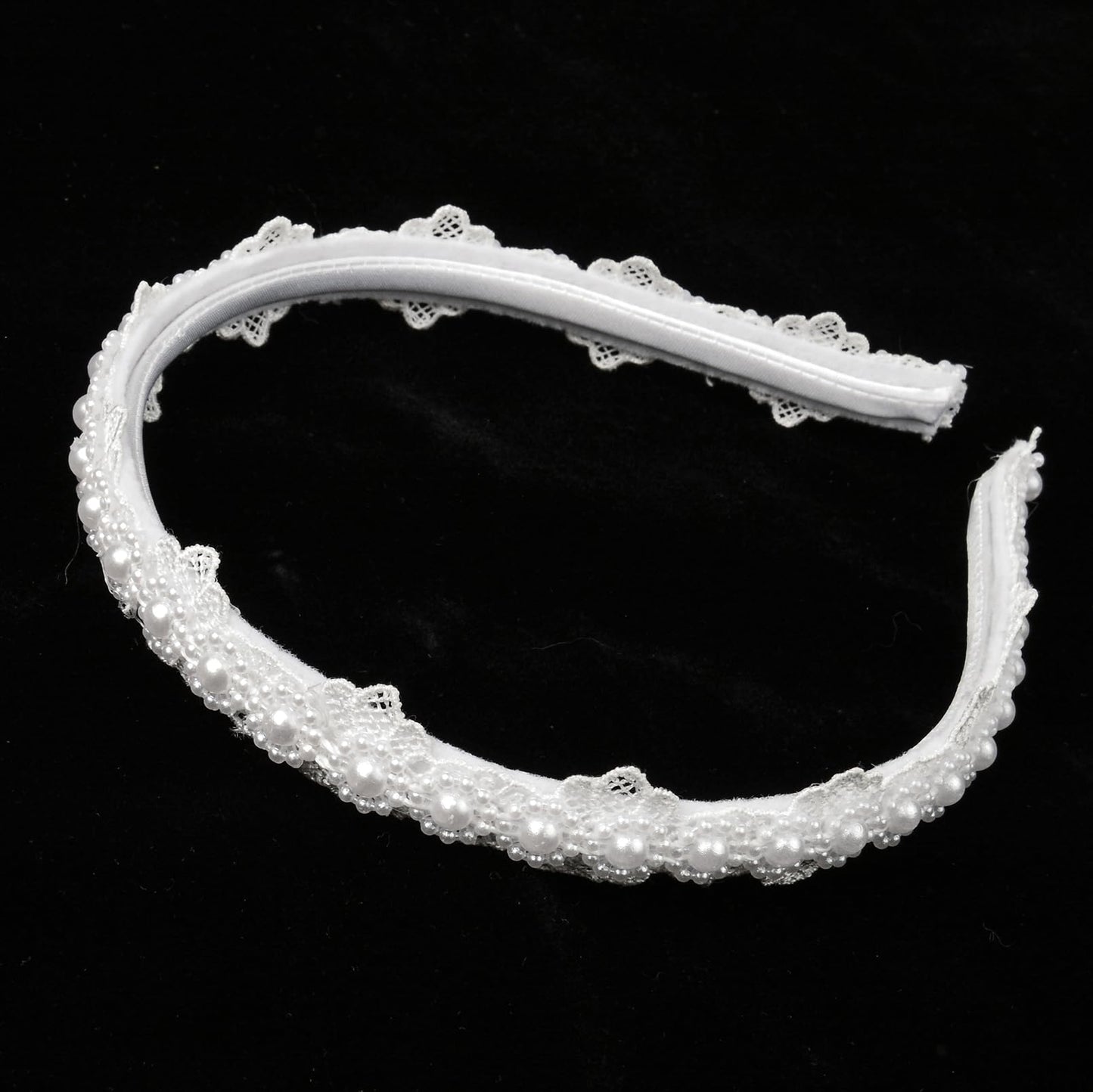 Merroyal White Pearl Lace Flower Headband, First Communion Hair Accessory, Wedding Christening Hairpiece