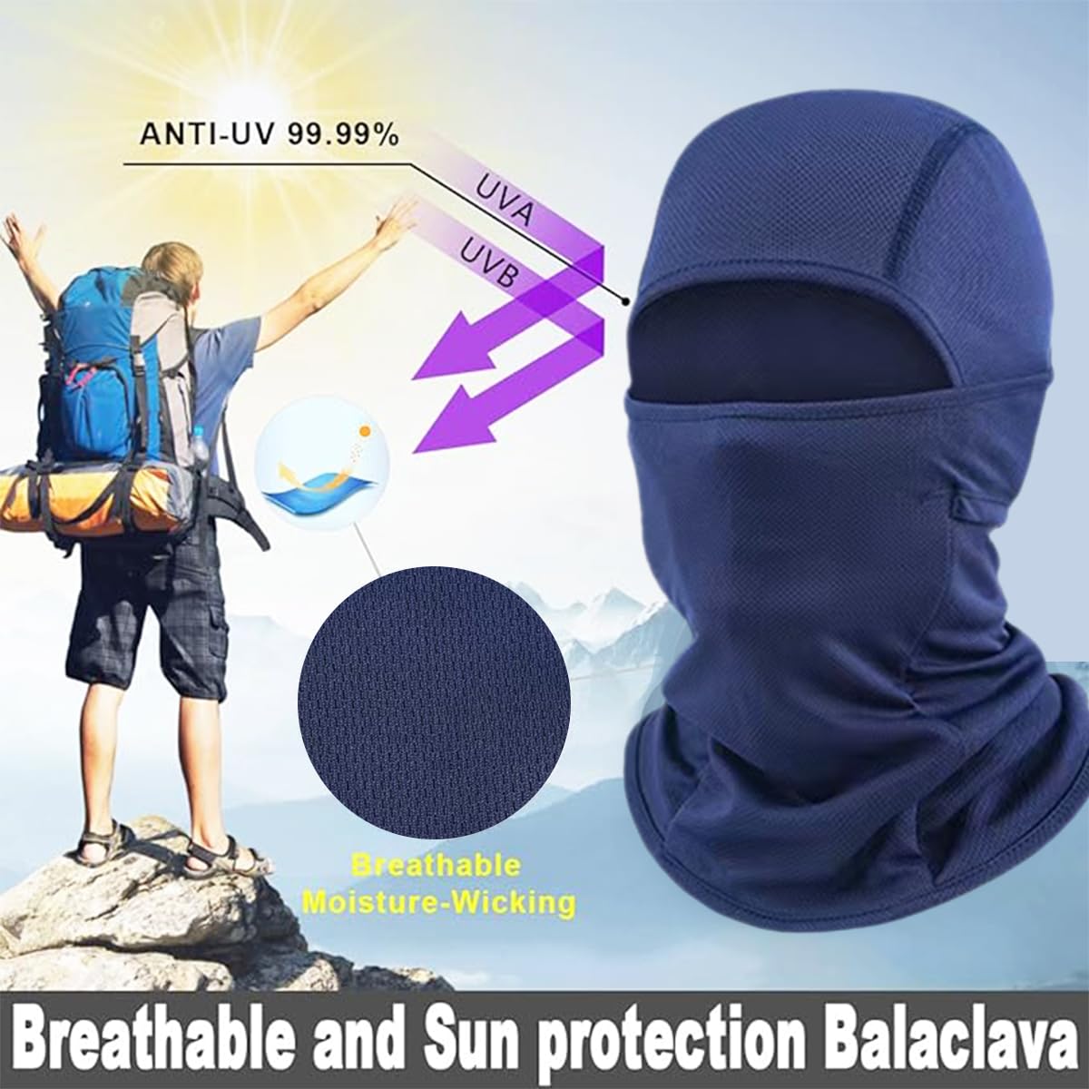 Balaclava Ski Mask for Men & Women – Winter Windproof & Summer UV Protection Face Cover for Cycling, Motorcycle, Snow Sports（Navy）