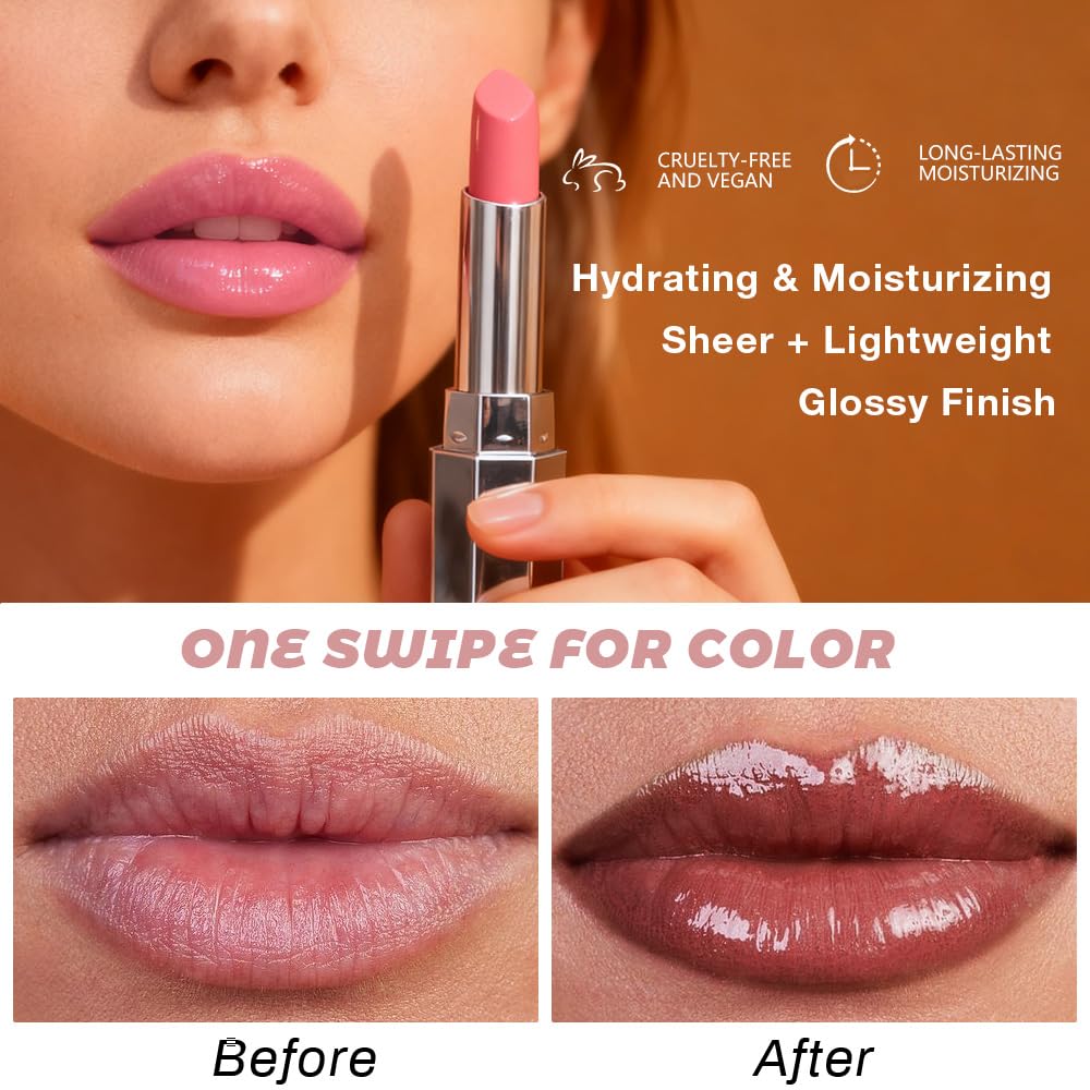 HHLTOH Pink Honey Lipstick Tinted Lip Balm - Shine Moisturizing Lipstick for Women, Natural Nourishing Hydrating Lip Gloss Stain for Dry Lips, Tint Sheer Lightweight Makeup, Vegan - 1Pc #02 Pink
