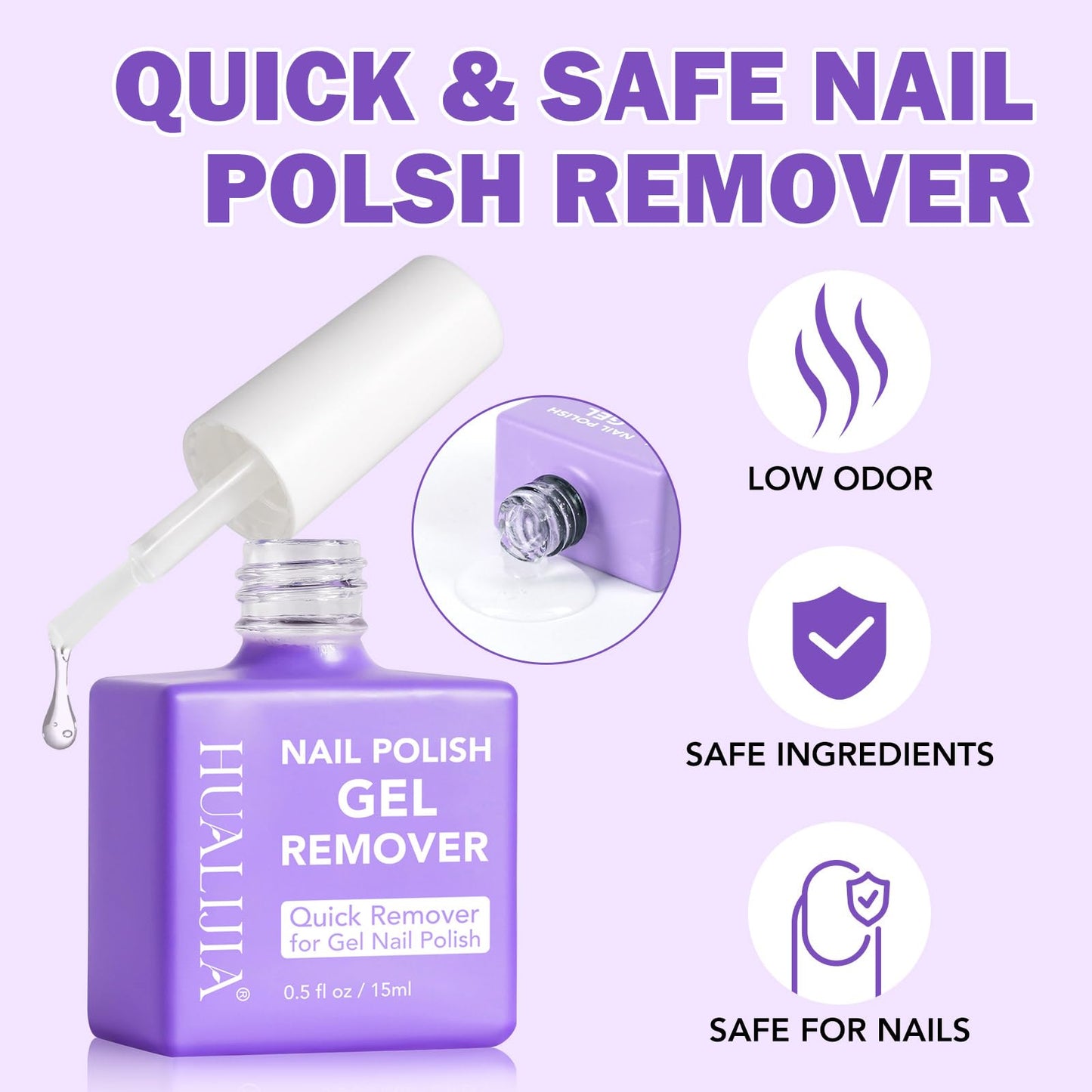 Gel Nail Polish Remover, (2pcs) Gel Polish Remover for Nails, No Need for Foil, Quick & Easy Polish Remover In 3-5 Minutes, No Need Soaking Or Wrapping-0.5 floz