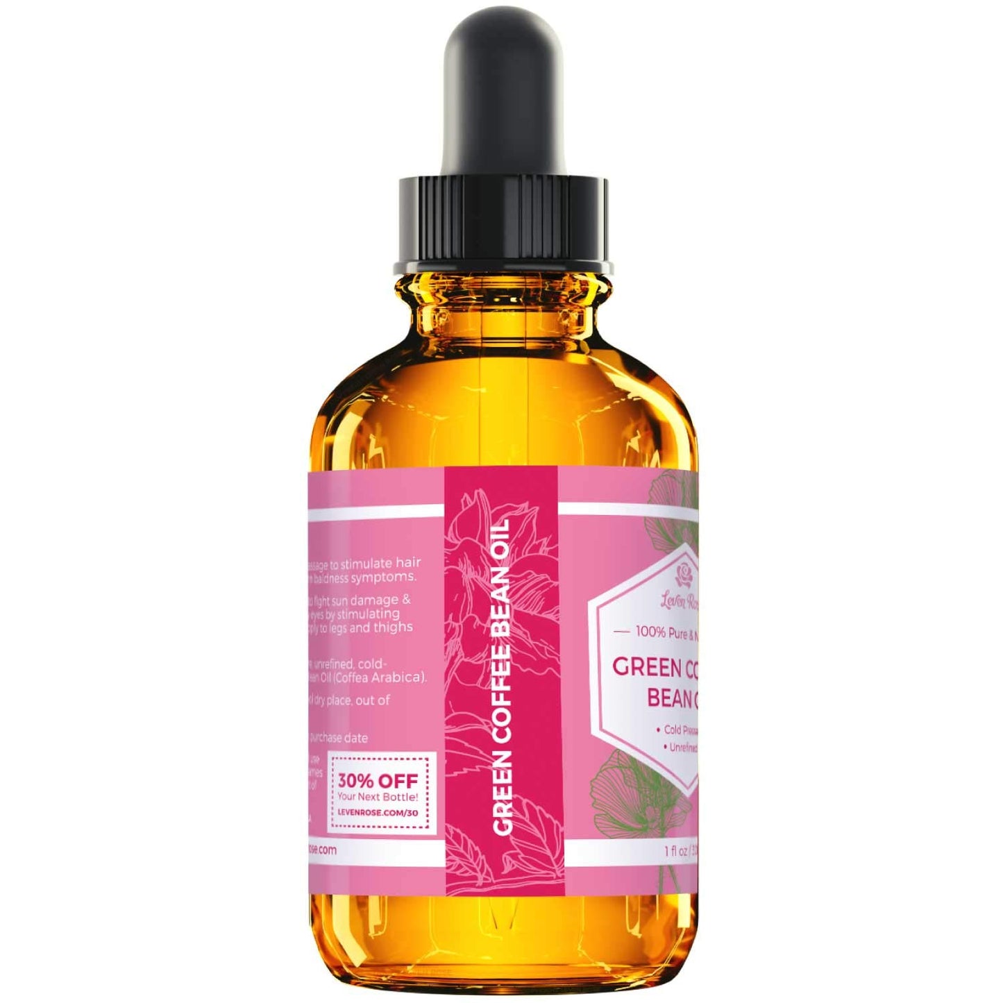 Green Coffee Bean Oil - 100% Natural Cold Pressed Unrefined Oil for Eyes, Face, Nails & Hair - 1 oz Bottle