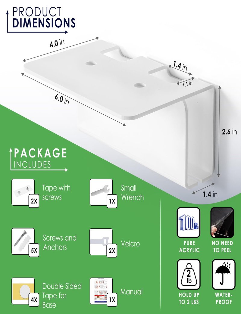 Haohaio Acrylic Electric Toothbrush Holder for Bathroom, Wall Mounted Electric Toothbrush Holder with Hidden Cable Management, Space-Saving and Convenient for Charging -White-2P