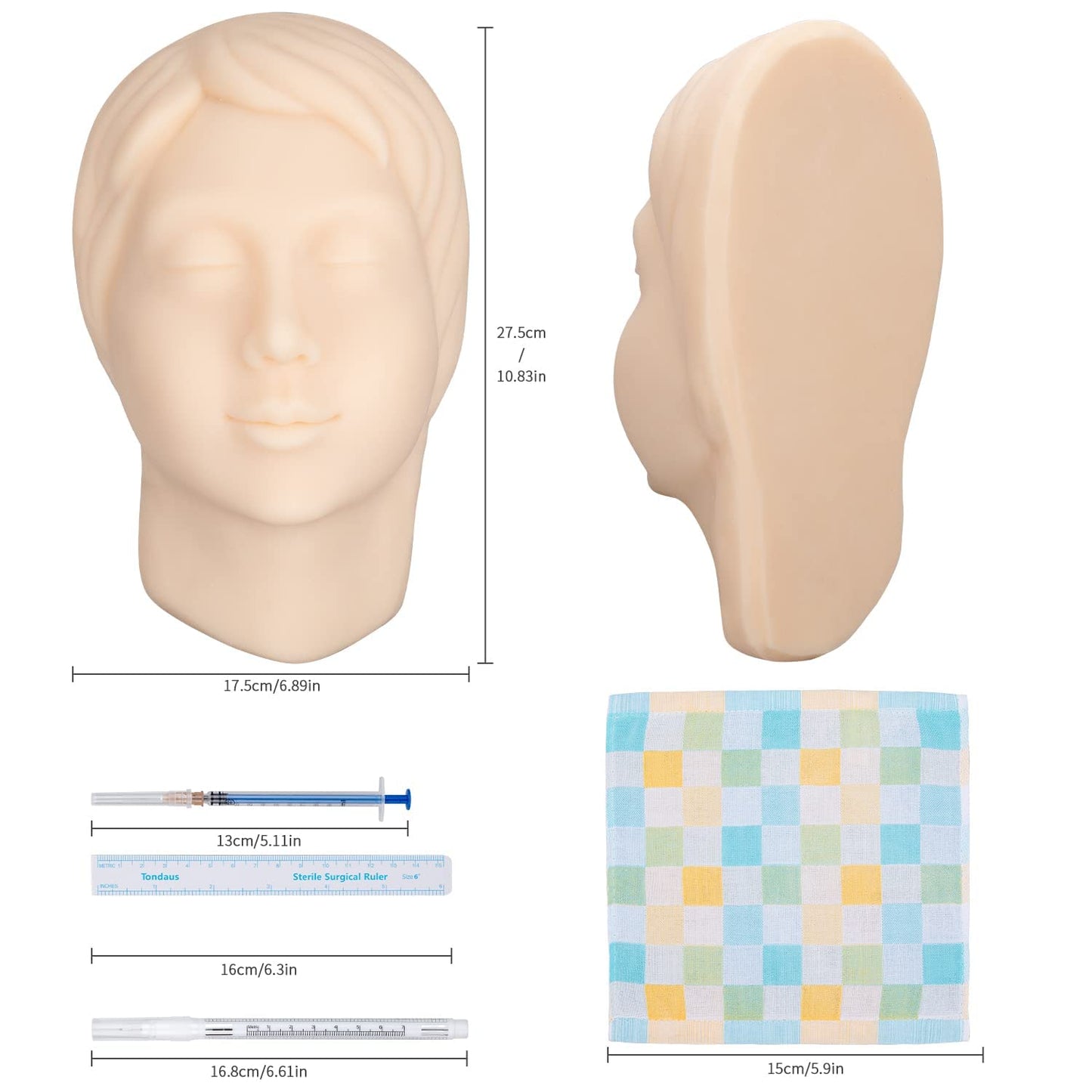 LVCHEN Injection Training Silicone Mannequin Head - Full Soft Silicone with Bones Inside Human Face Facial Skin Practice Model Training Practice for Micro-Plastic Suture Jewelry Display Makeup