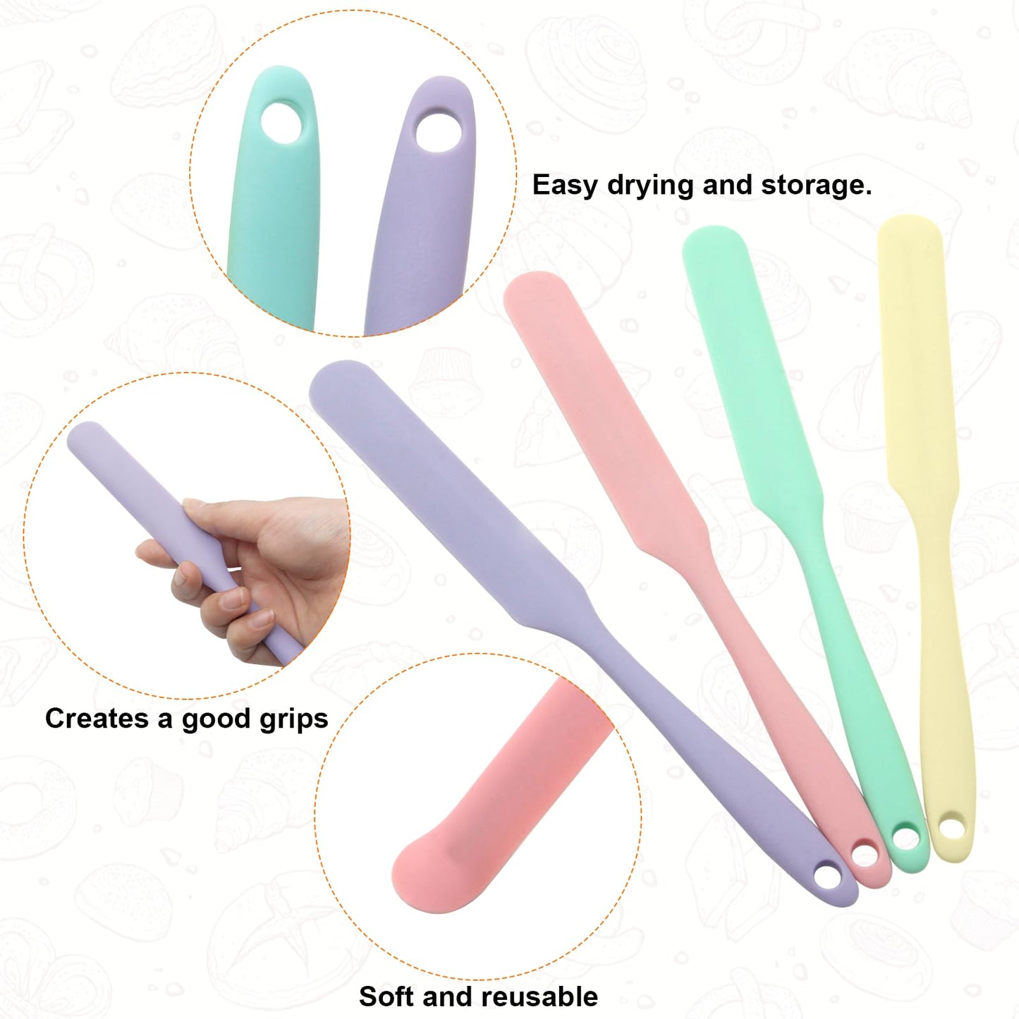 4 Pcs Silicone Jar Spatula, Non-Stick Heat Resistant Cake Cream Spatulas Set, 9.8 inch Cake Cream Butter Spatulas(4 colors）
