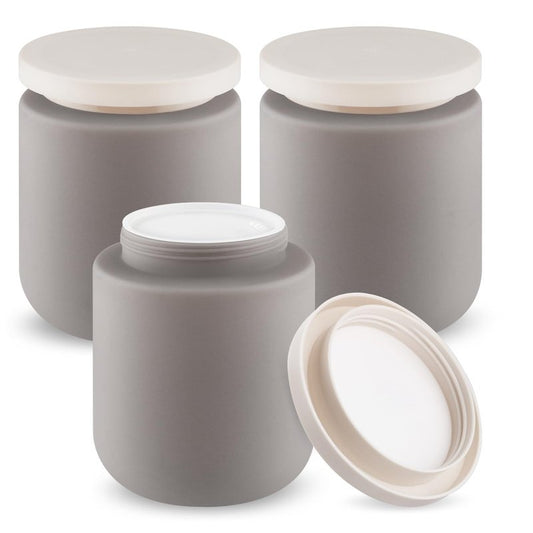 16.9oz/500g Plastic Containers Empty Cosmetic Jars Large Makeup Sample Storage Pot with Lid & Inner Liner for Lotion Cream Ointments DIY Makeup Travel - 3 Pcs-Grey