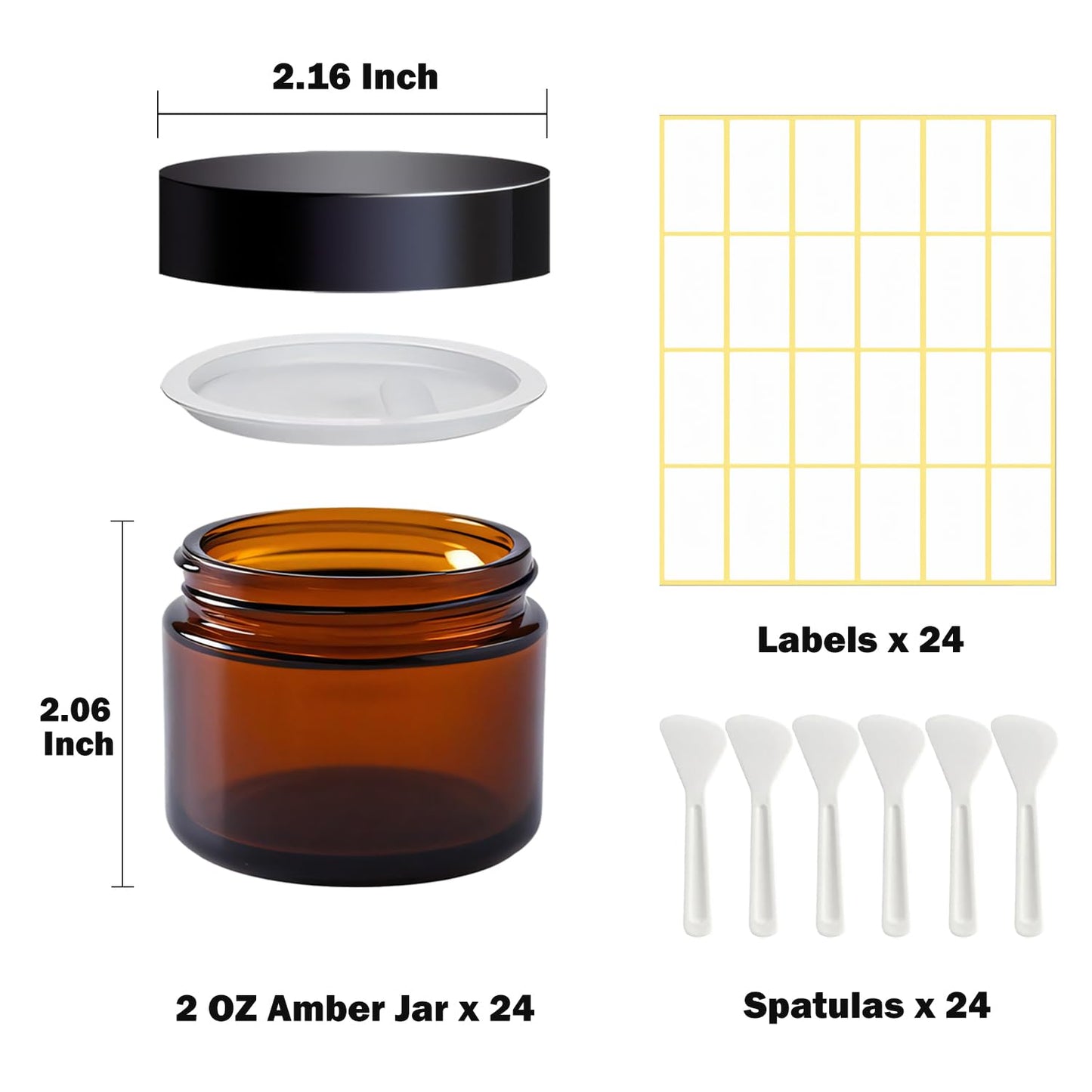 2 oz Amber Glass Jars with Lids,24 Pack 2oz Small Glass Jars with Inner Liners,2 Ounce Travel Jar for Cosmetics Container,Cream Lotion,Body Scrub