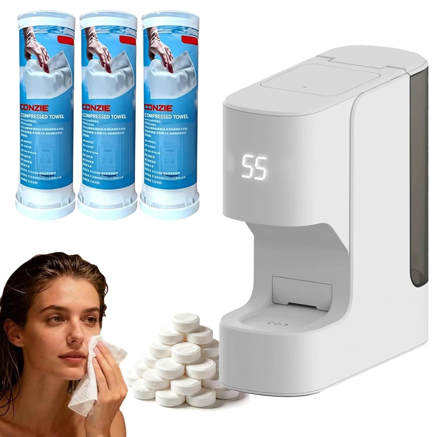Automatic Hot Towel Dispenser | 5-Second Face Towel Warmer with Voice Alerts & 131°F Temperature Control - Includes 60 Disposable Towels
