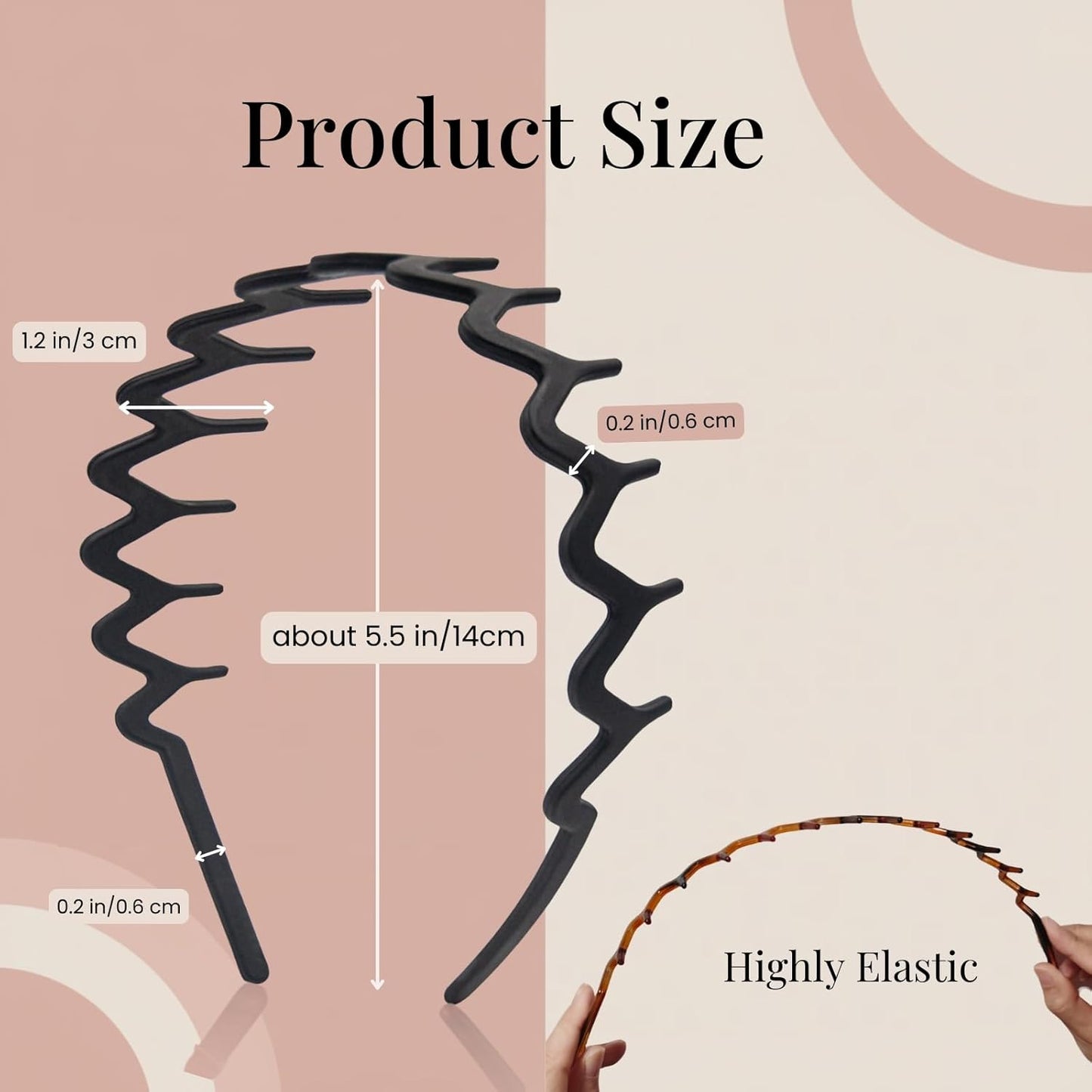 Zig Zag Headbands - Non-Slip Wavy Hair Accessories for Women & Men | 2pcs Matte Black