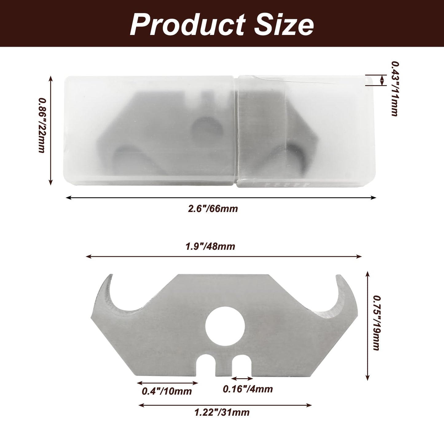 Litoexpe 100 Pcs Hook Blade Utility Knife, SK5 Carbon Steel Replacement Blades with Plastic Case