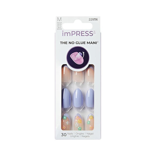 Impress No Glue Mani Press On Nails - Pastel Bloom Design, Medium Almond Shape | 30 Nails, Mini File & Prep Pad Included
