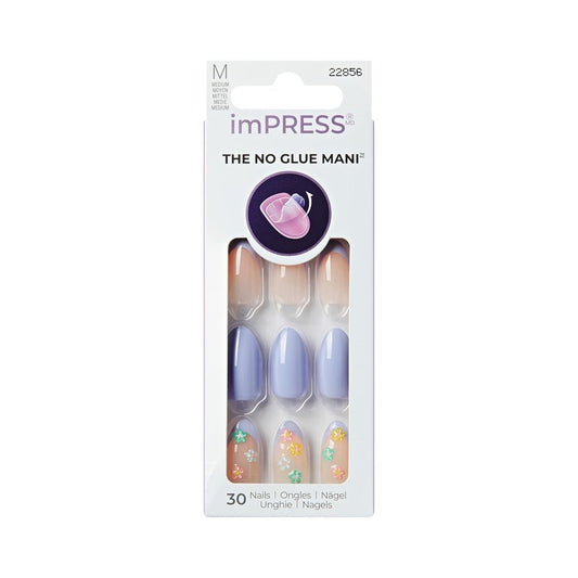 Kiss Impress No Glue Mani Press On Nails, Design, 'Pastel Bloom', Multicolor, Medium Size, Almond Shape, Includes 30 Nails, 1 Mini File, 1 Prep Pad, 1 Manicure Stick, Instruction Sheet