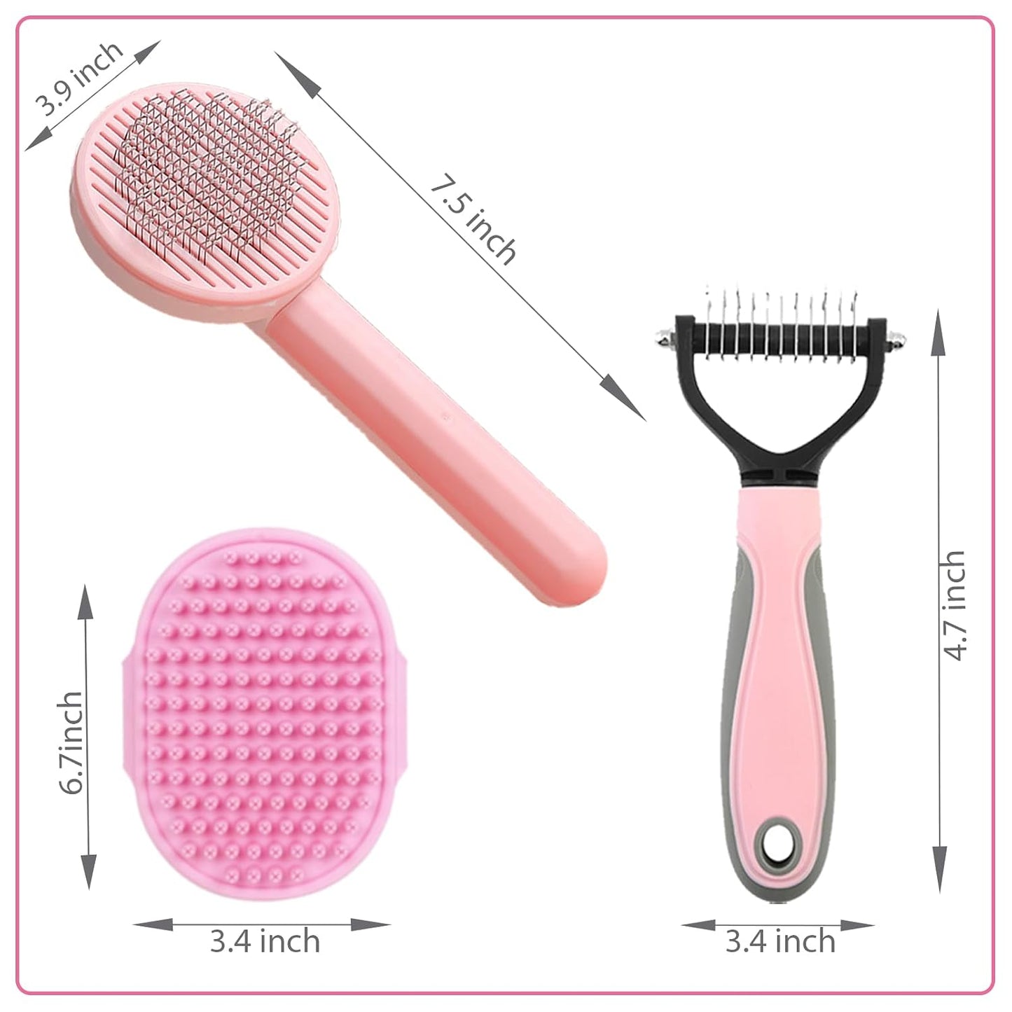 Cat Brush for Shedding - 5-Piece Set for Long-Haired Cats & Small Dogs | Pink Matted Fur Comb
