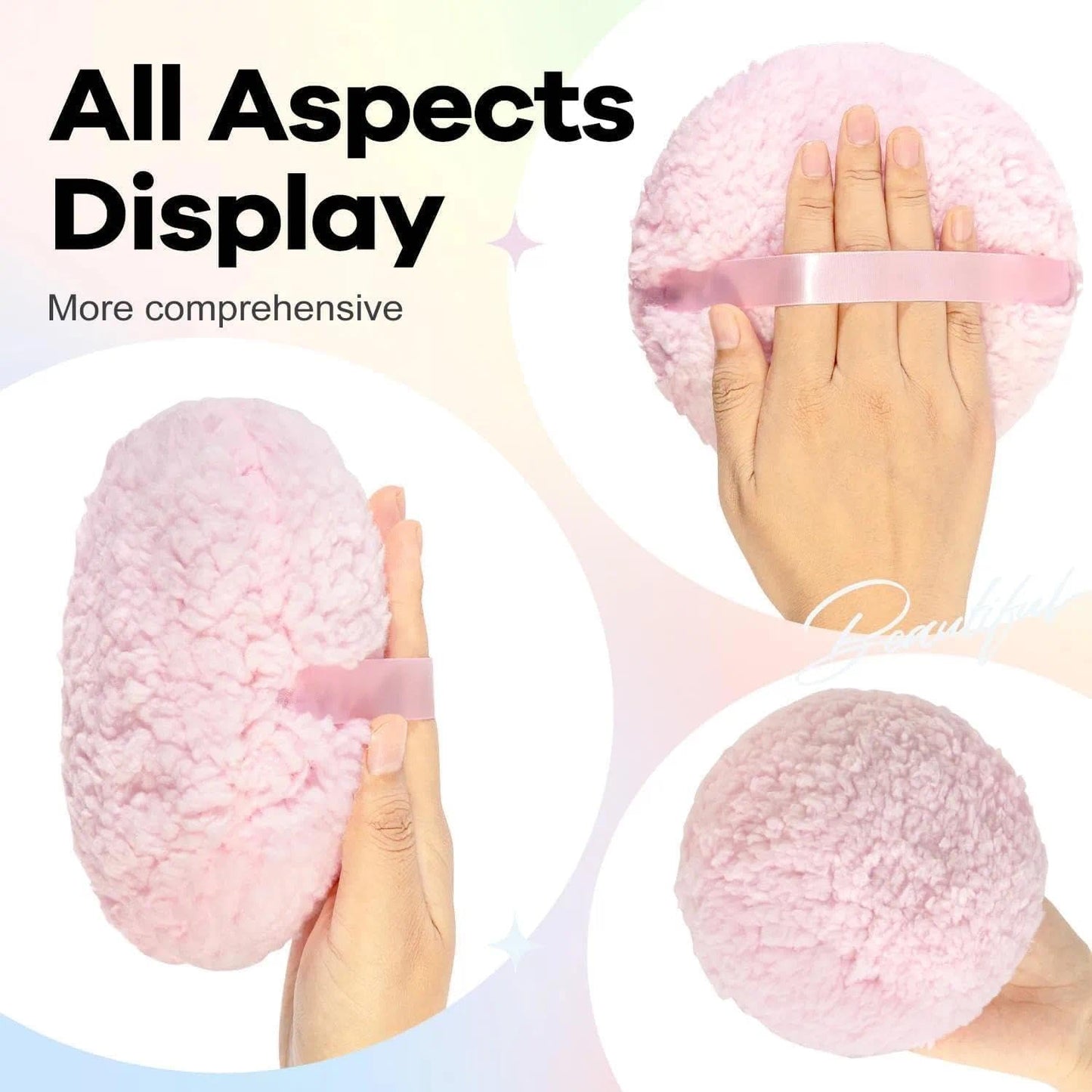 Body Powder Puff with Glass Container - 6'' Soft Washable Velour Puff for Wet & Dry Makeup | Clear Crystal Case