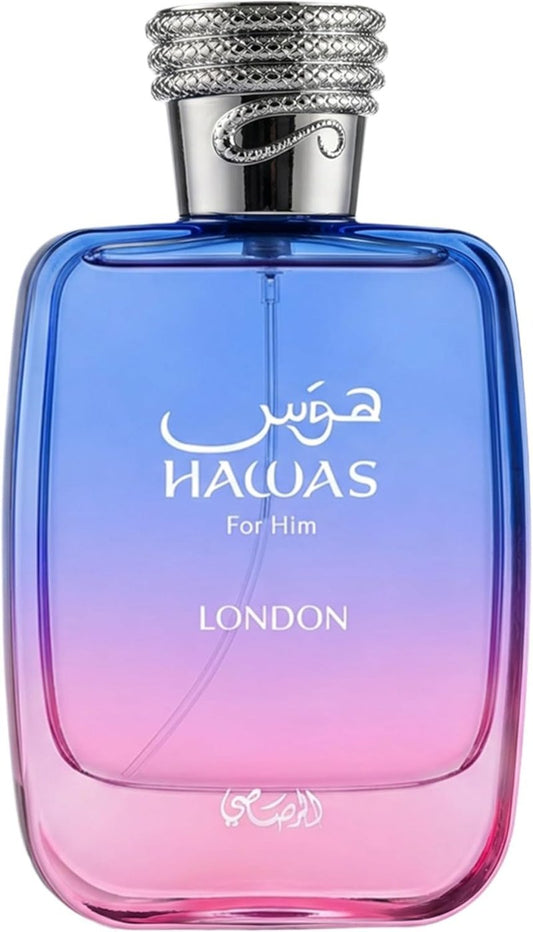 Rasasi Hawas London Eau de Parfum Spray - Spicy Fruity Floral Scent for Men | 3.38 Ounce (100ml)