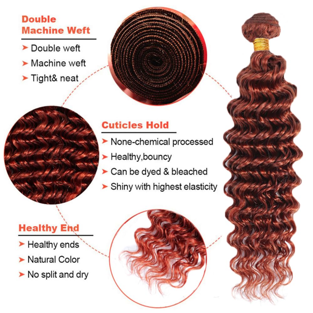 #33 Light Brown Bundles Human Hair Deep Wave Bundles 16 18 20 Inch Brown Unprocessed Brazilian Virgin Hair 3 Bundle 50 Gram Per Bundle Deals Quick Weave Hair Extensions