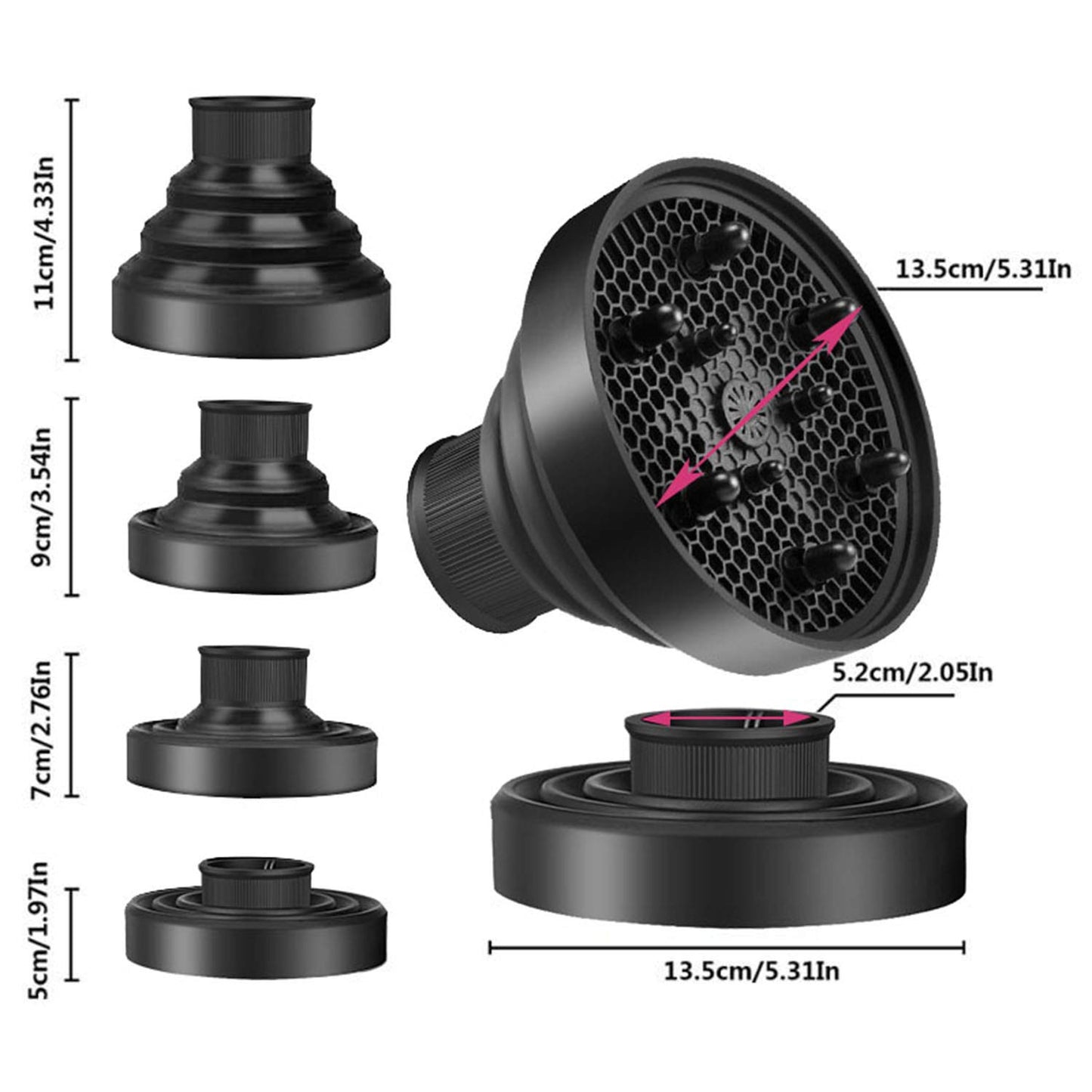 WAJIAYON Universal Collapsible Hair Dryer Diffuser Attachment- Salon Grade tool,Lightweight Foldable Portable Travel Folding Design Fit Most of blow Dryers-Black