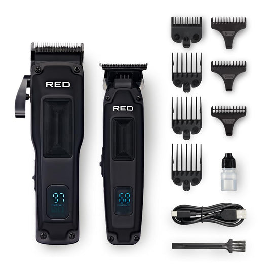 Red by Kiss Cordless Clipper & Trimmer Combo Set for Hair & Beard Grooming, Professional Fade Clipper with Precision T-Blade Trimmer, Rechargeable Haircut Kit for Home & Barber Use (Black)