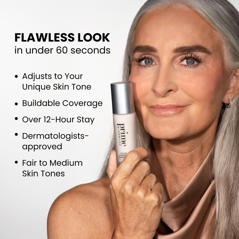 Color Changing Foundation for Mature Skin | Adapts to Your Tone - Buildable Light-to-Medium Coverage - 12-Hour Wear
