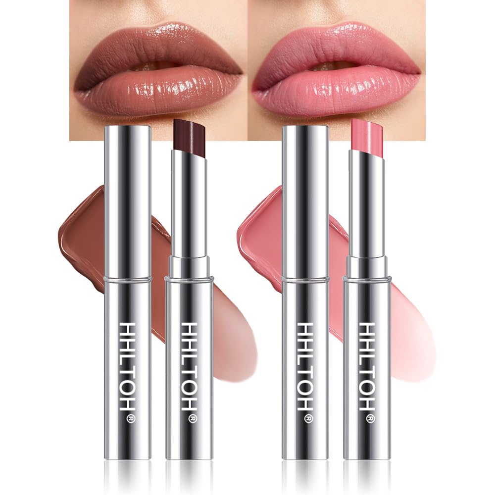 HHLTOH Deep Berry & Dusty Pink Honey Tinted Lip Balm for Women, Hydrating Lip Oil Stick Lip Gloss Lipstick for Mature Skin, Sheer Moisturizing Lip Tint Balm with Natural Shine, Vegan & Cruelty-Free