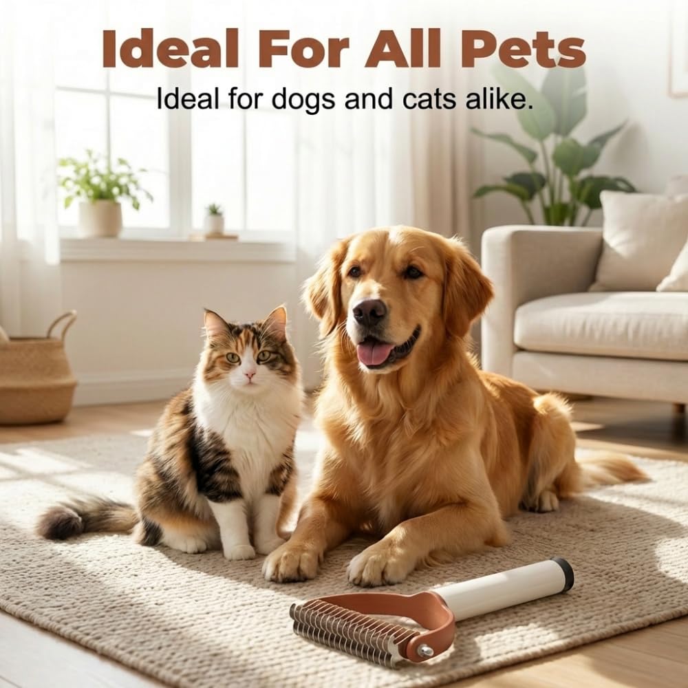 Double Sided Dematting Comb for Cats & Dogs, Double-Sided Deshedding Dematting Tool, Professional Pet Dematting for Detangling and Dematting Long (Black-1PC)
