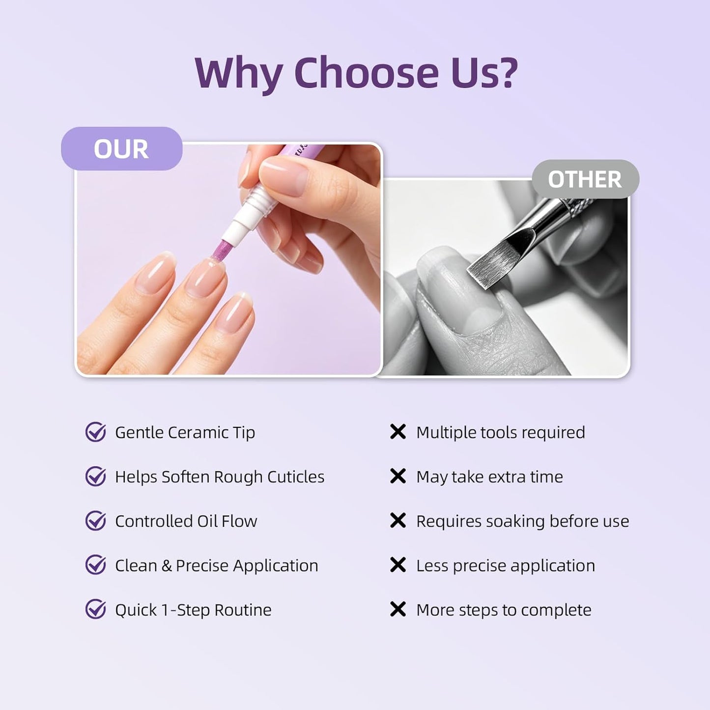 Cuticle Oil Pusher Pen - 2-in-1 Ceramic Nail Care Tool for Dry Nails & Hangnails | Moisturizing Remover (1pc)