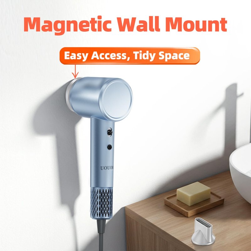 UOUOM Professional High Speed Ionic Hair Dryer, 130000 RPM Brushless Motor, 120 Million Negative Ions, Low Noise Compact Blow Dryer with Magnetic wall Mount, Ultra-Fast Drying for All Hair Types