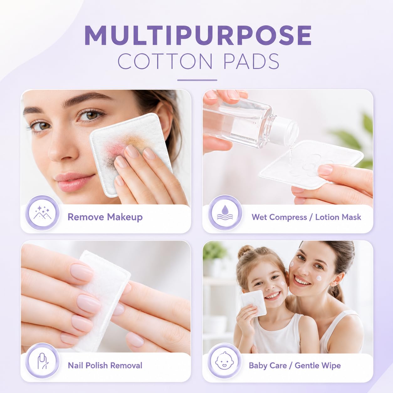 CALLA BEAUTY Velvet XL Cotton Pads, 300 Counts (250 + 50 Extra) - Premium Spunlace Technology - Large, Ultra Soft Square Pads for Makeup Removal, Toner, Nail, Lint-Free & Absorbent for Face & Body