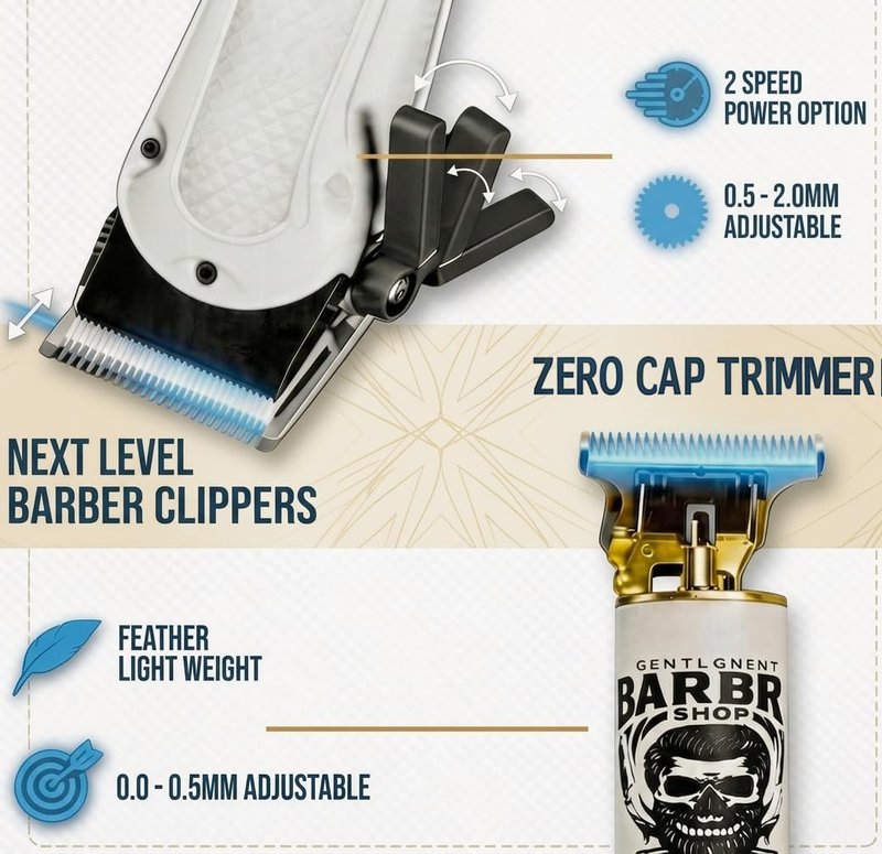 LARGNERSHAVER Hair Clippers for Men, Clippers and Trimmers Set, Barber Clippers, Electric Hair Trimmer with Box, Gifts for Men (White-2in1)