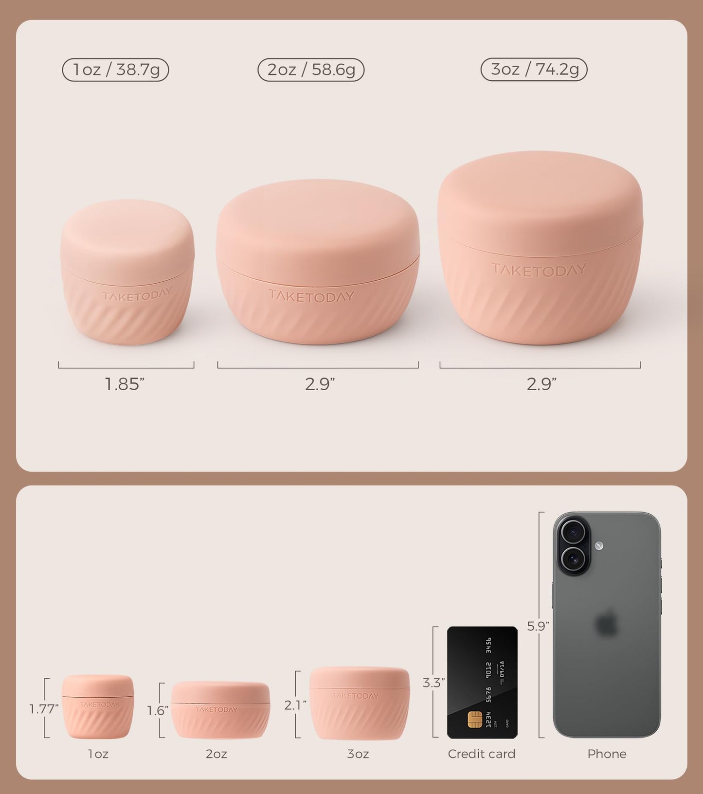 TakeToday Travel Containers for Toiletries, 2oz, 4 Pack, Apricot