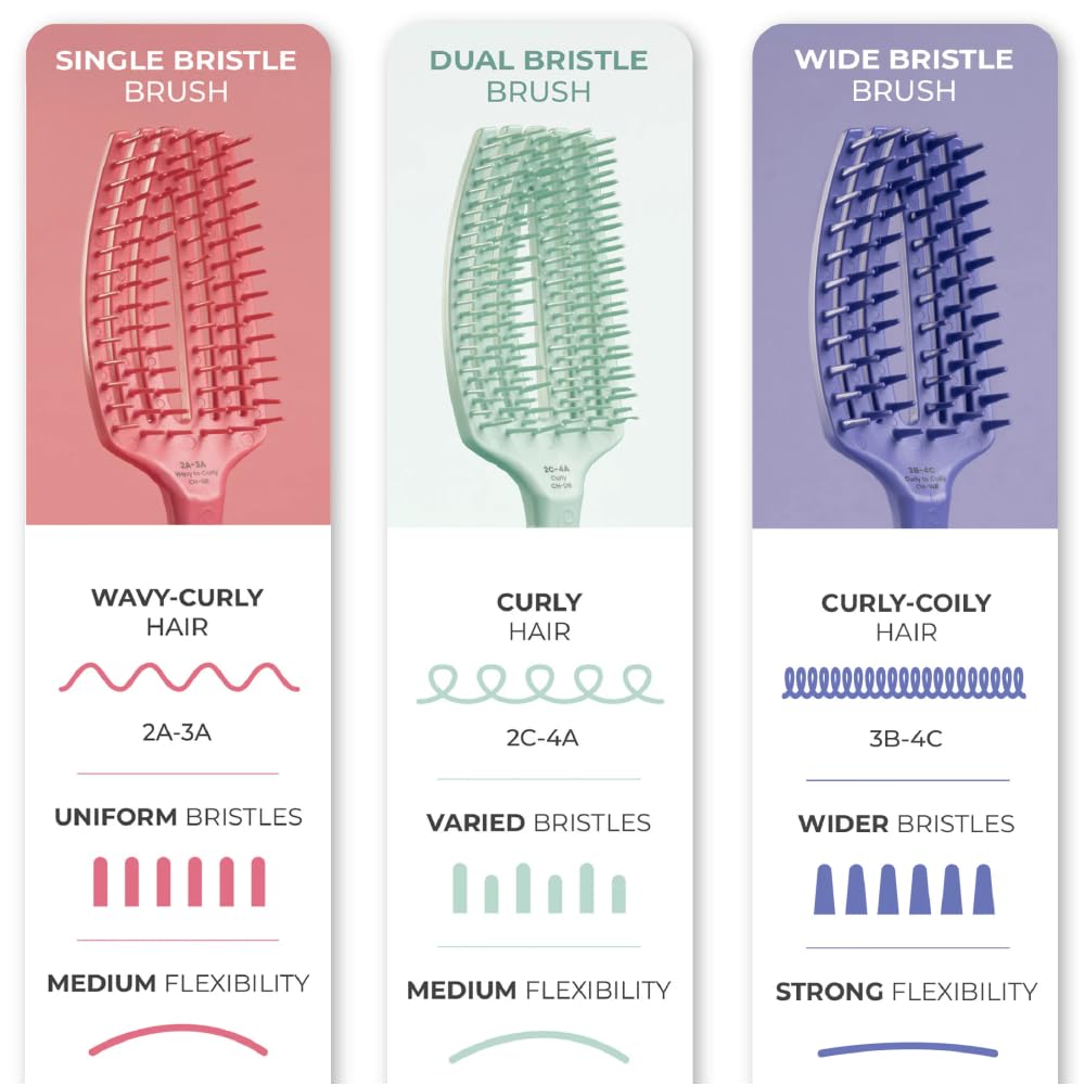Olivia Garden CurlyHair Brush for Wet or Dry Hair - Curly Hair Brush for Detangling, Product Layering, Curl Encouragement, Scalp Care - Dual Bristles Brush