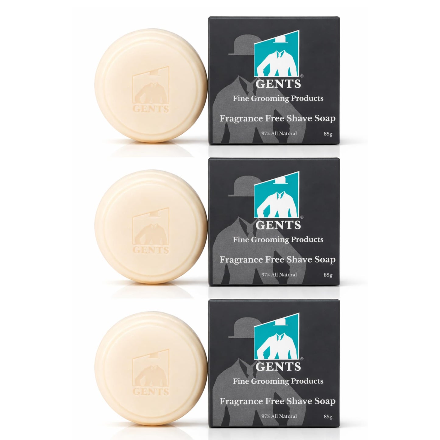GENTS Men’s Shaving Soap Set - 3 Pack Natural Fragrance Free Shave Bars with Shea Butter for Sensitive Skin, Rich Lather, Razor Burn Relief