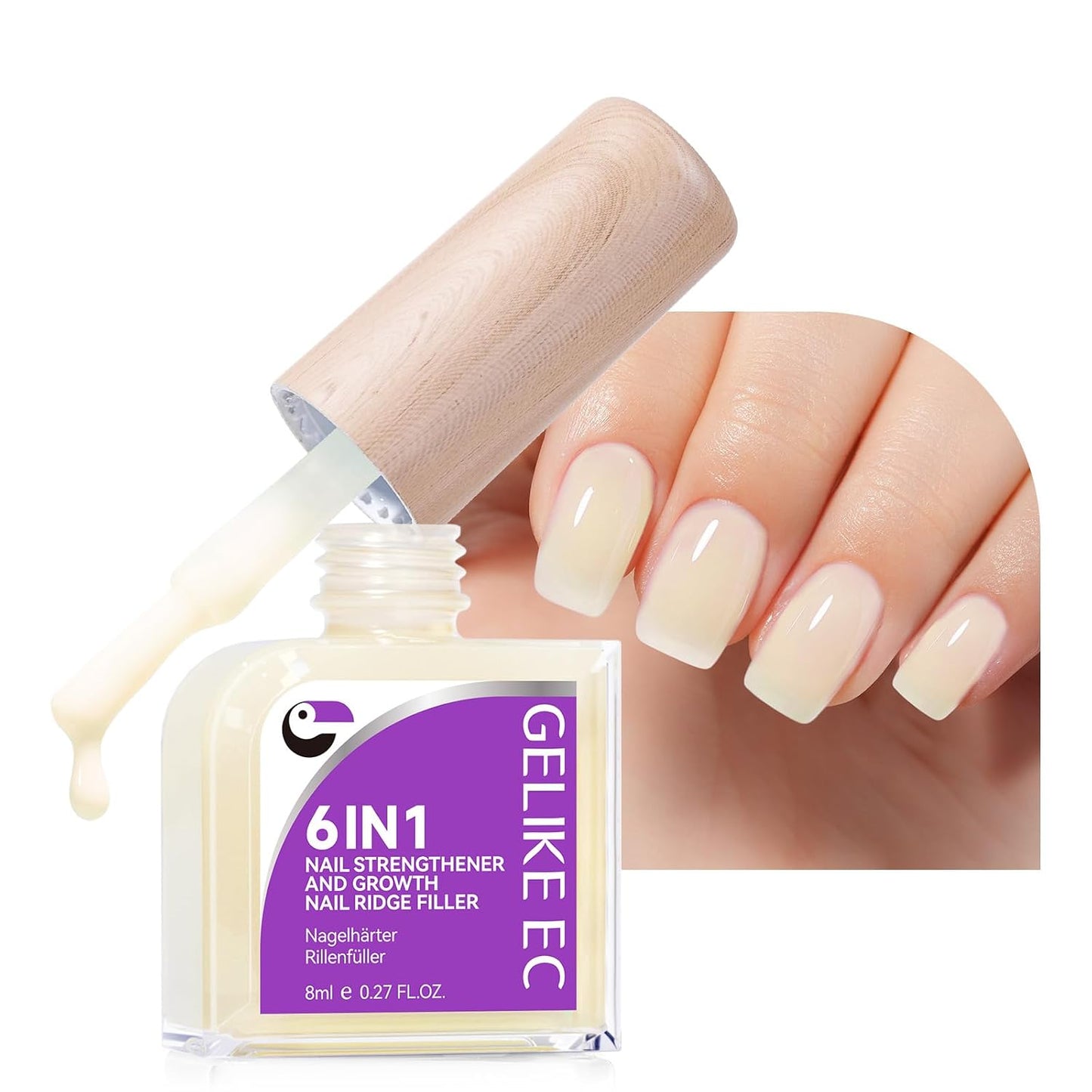 Nail Polish Strengthener & Growth Treatment - Extra Strong Gelike Natural Hardener for Damaged Nails | Long-Lasting Repair
