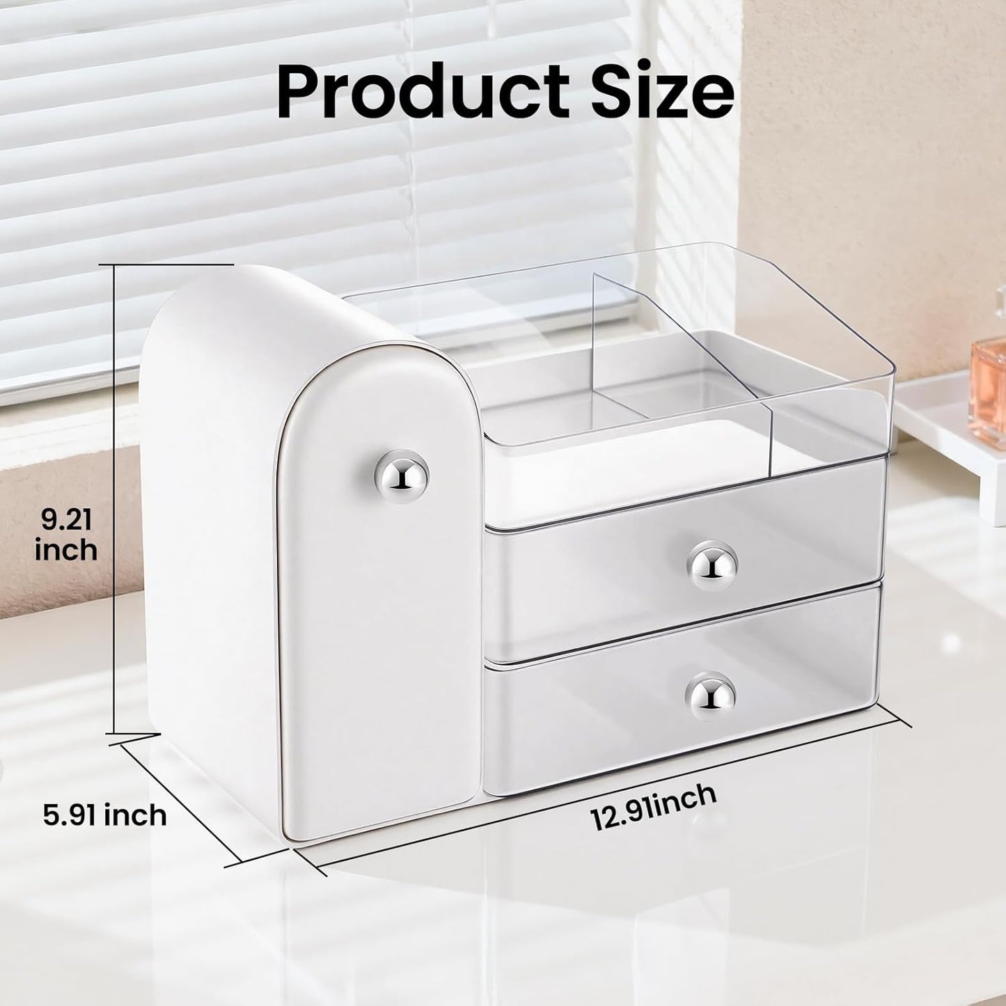 Makeup Organizer - Large Vanity Storage with Brush Holder & Drawers | Perfect for Skincare, Lipstick, Perfume, and Nail Polish