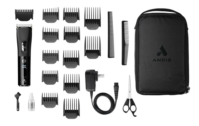 Andis 560547 Envision Cordless High-Speed Hair Clipper, 21-Piece Kit, Adjustable Blade, 1.5” LED Digital Display Screen, Black