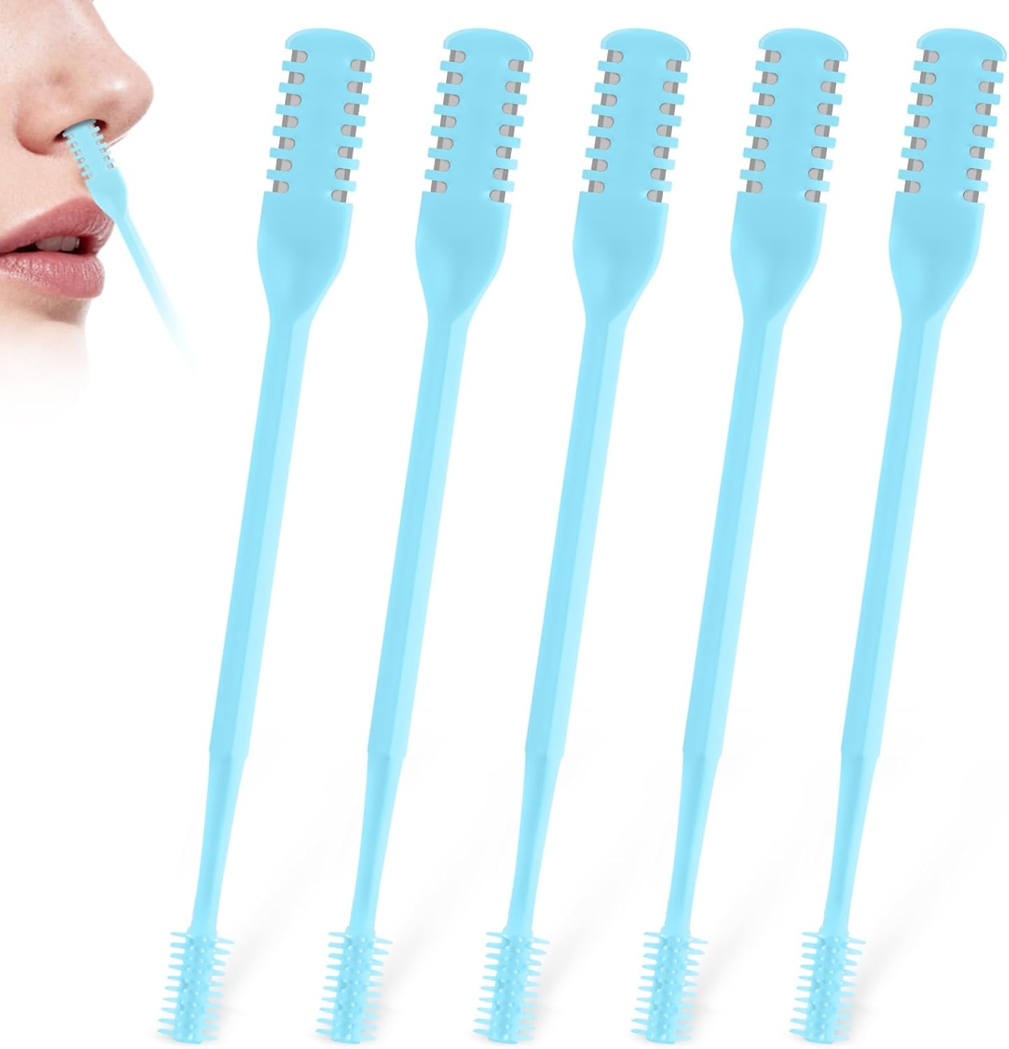Nasal Hair Cutter - 2-in-1 Double-Sided Nose Hair Trimmer with 360° Rotation & Cleaning Brush | Portable for Men & Women - Blue