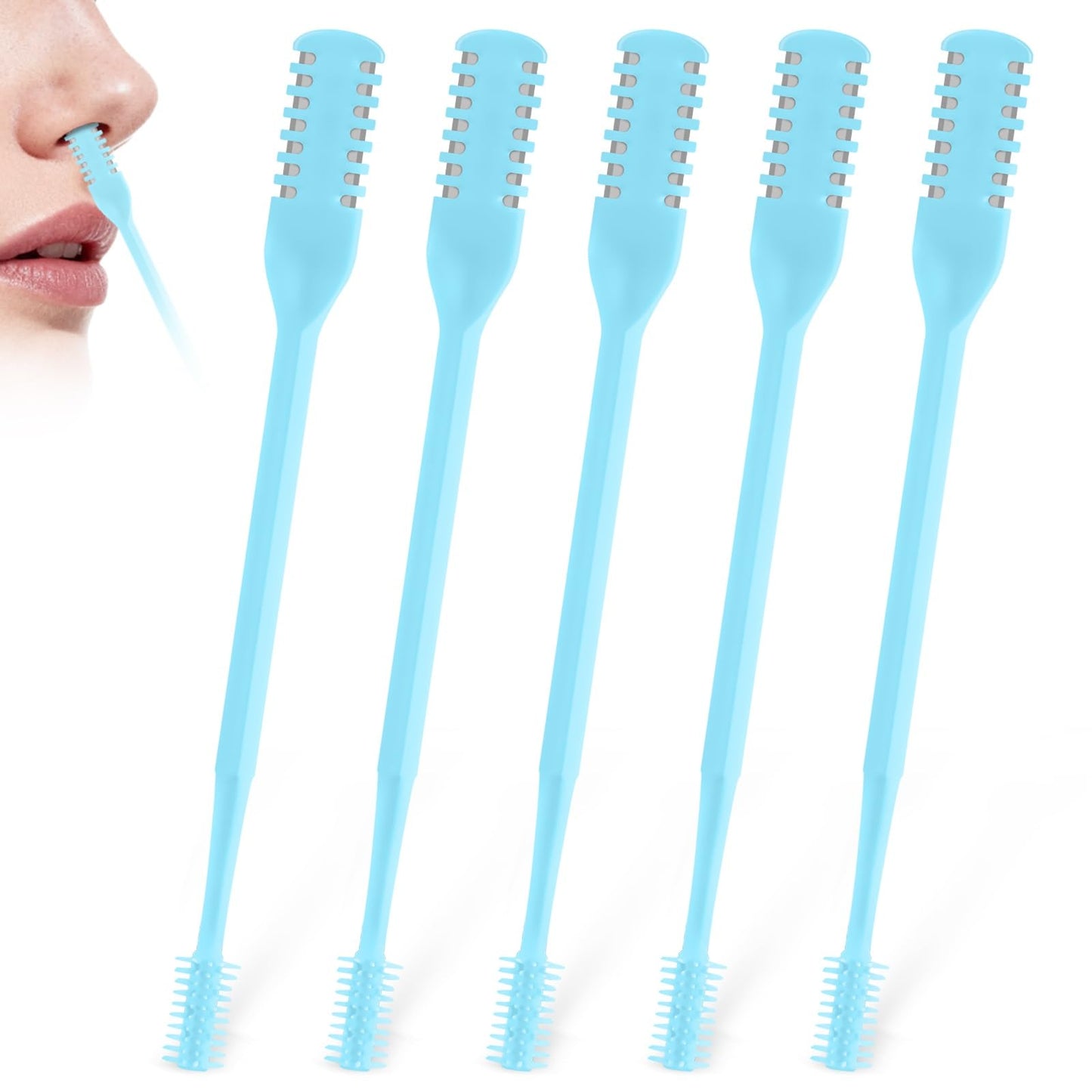ZASZO 5Pcs 2-in-1 Nasal Hair Cutter, Double-Sided Nose Hair Trimmer Upgrade, 360° Rotating Manual Nose Trimmer Portable with Soft Cleaning Brush for Women and Men (Blue)
