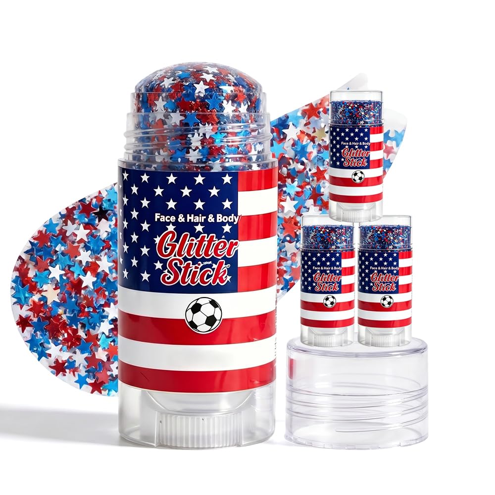 Face Paint Stick for Sports Fans - Washable Red, White & Green Glitter | Perfect for Baseball & Soccer Games