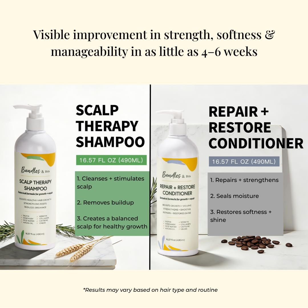 Rosemary Oil Shampoo and Conditioner Set for Thinning Hair – Biotin, Rice Water & Keratin for Hair Growth | Scalp Therapy for Women & Men | Sulfate Free, Strengthening & Thickening Formula | 2x16.5oz