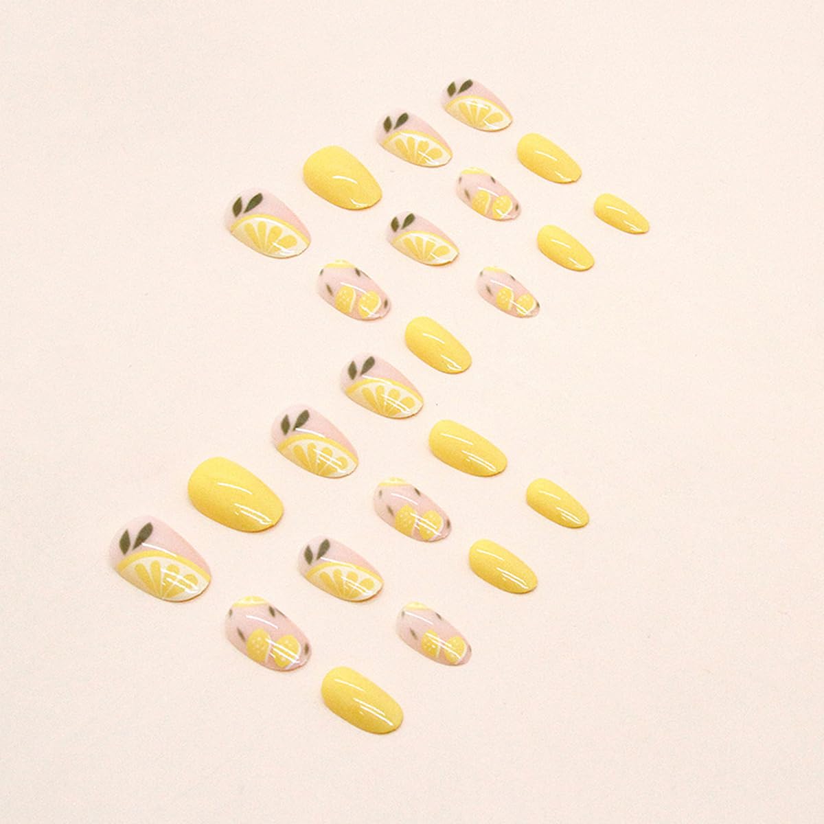 Lemon Press-On Nails - Short Oval Yellow | Fresh Fruit Design, Skin-Friendly & Trimable for Summer Fun