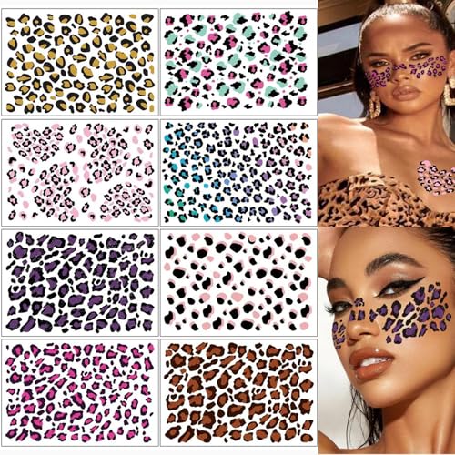 BLGTGH Style16 Leopard & Cheetah Temporary Tattoos 8 Sheets Waterproof Face Body Art Halloween