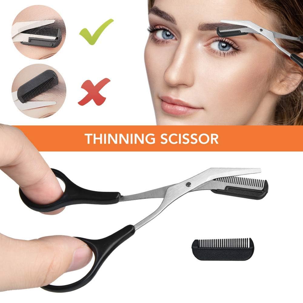 12PCS Eyebrow Trimmer Kit, Grooming Scissors, Face Razors,Eyelash Comb, Angled Brush, Brow Tweezers Set for Women