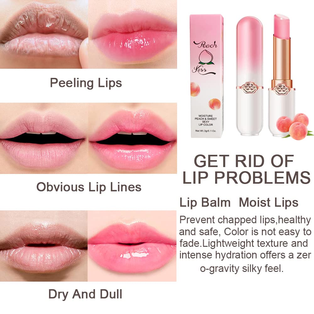 Peach Color Changing Lipstick Set - 2 Pcs PH Mood Long Lasting Tinted Lip Balm & Gloss for Women