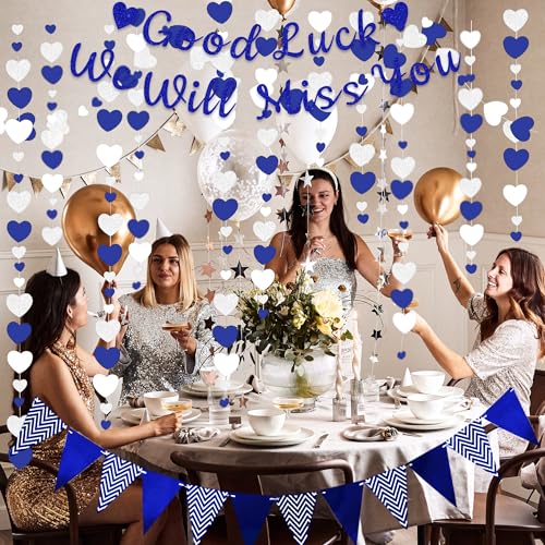 We Will Miss You Banner - Blue & Silver Farewell Party Decorations