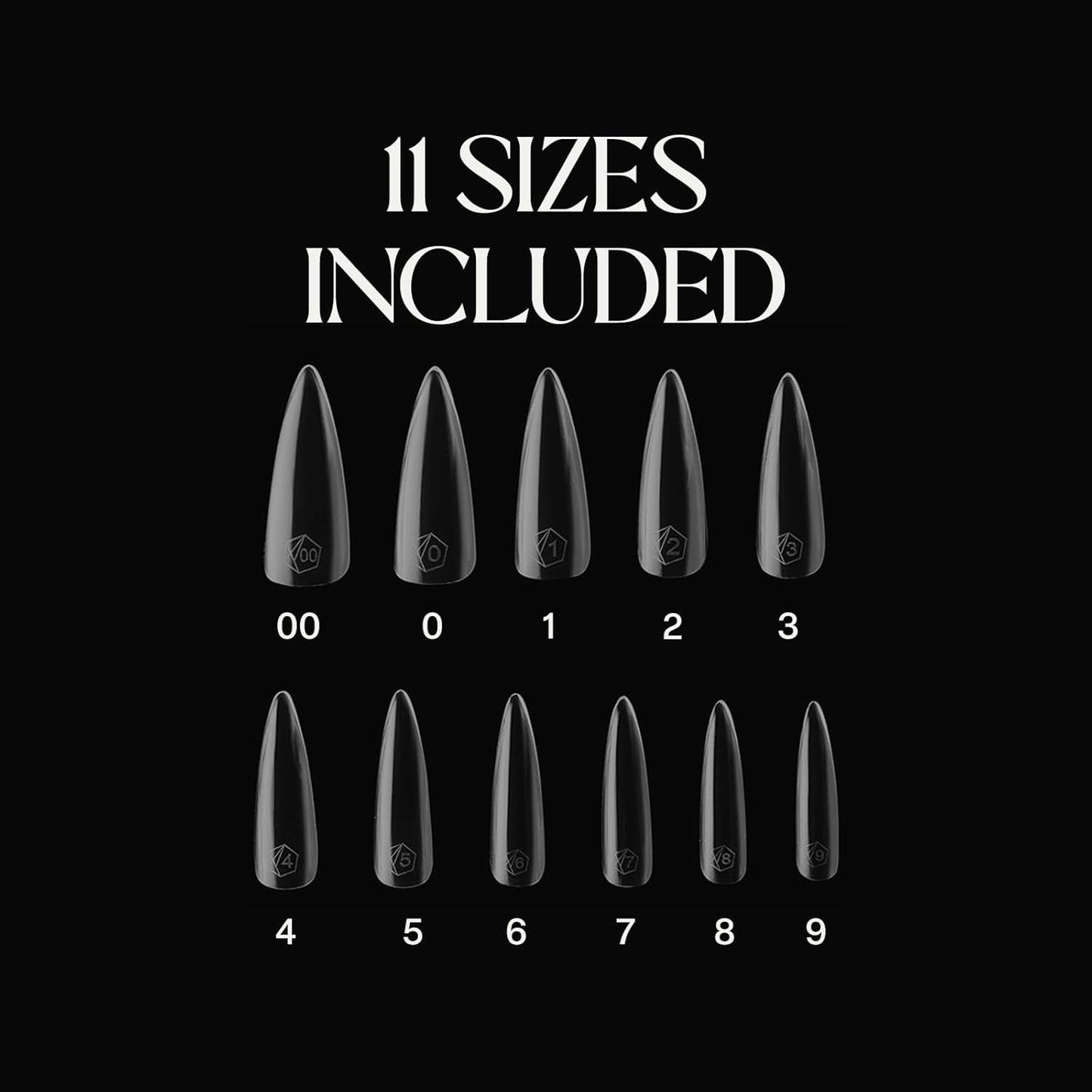 Sculpted Stiletto Gel-X® Tips - 500 Premium Long Tips in 11 Sizes 00-9