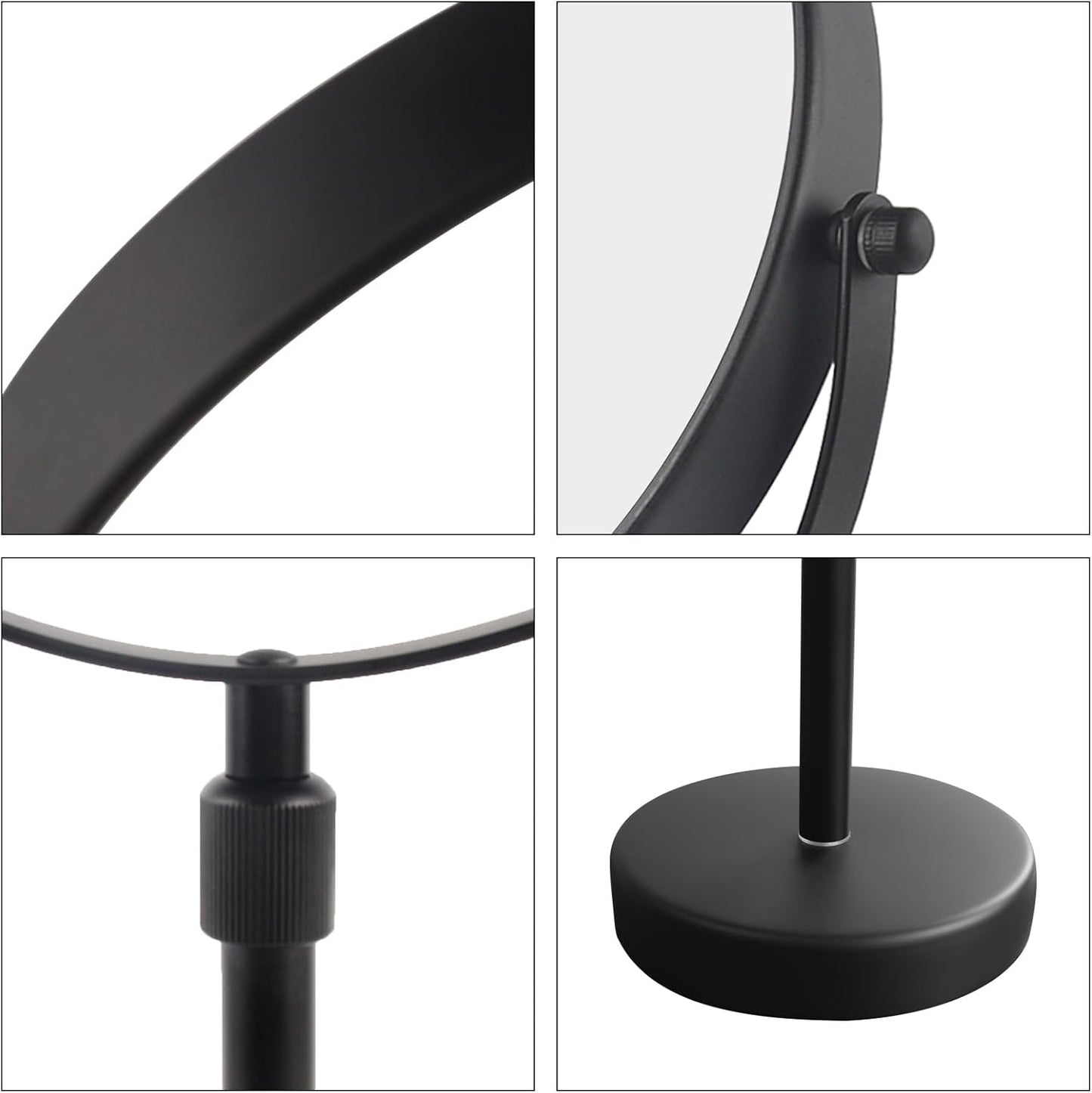 Adjustable 8-Inch Makeup Mirror - 5X Magnification, Double-Sided, Matte Black Finish | Perfect for Countertop Use