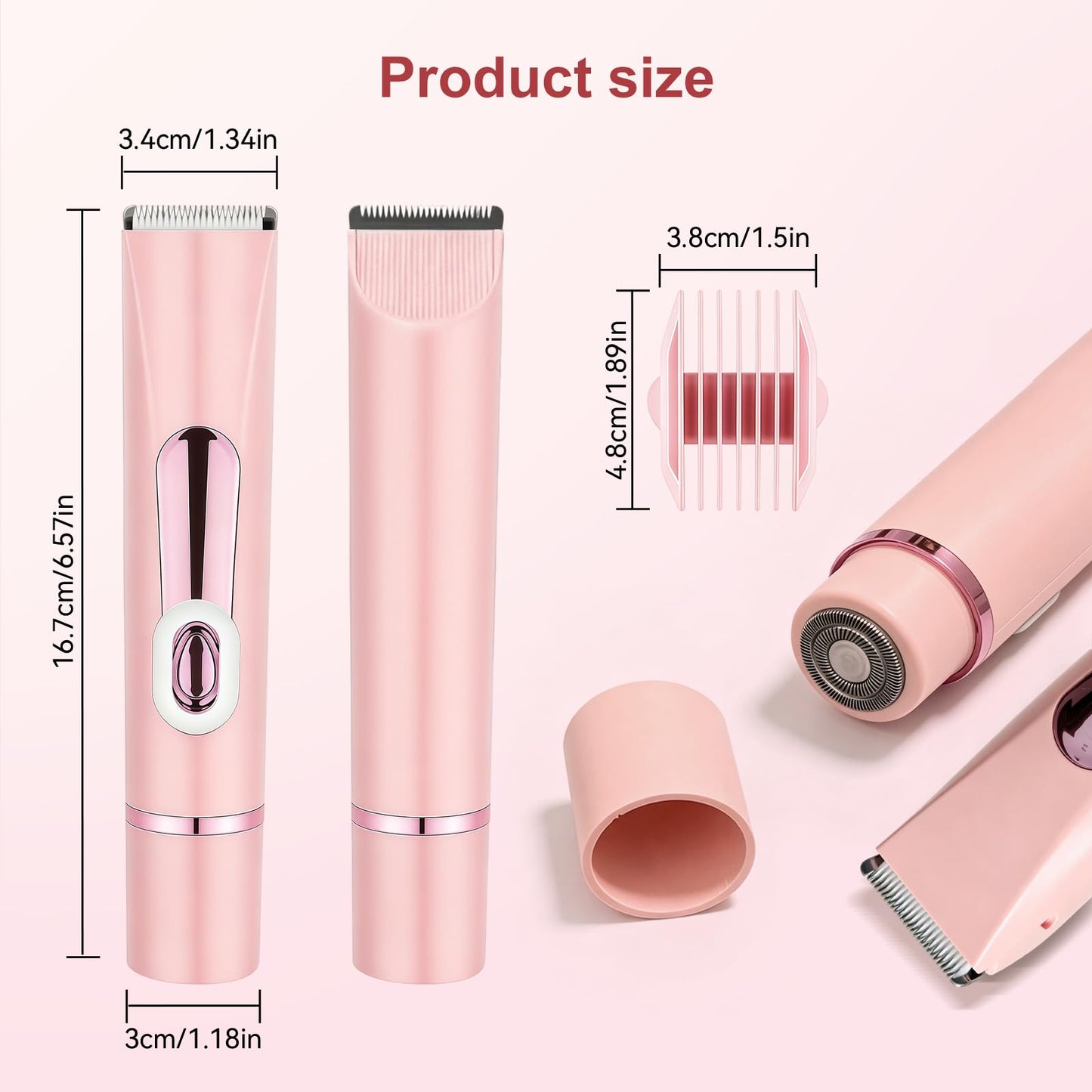Dual Head Women Bikini Trimmer Quiet Electric Razor for Sensitive Skin IPX7 Waterproof Ceramic Blade LCD Rechargeable Pubic Hair Shaver for Armpit Leg Face (Pink)
