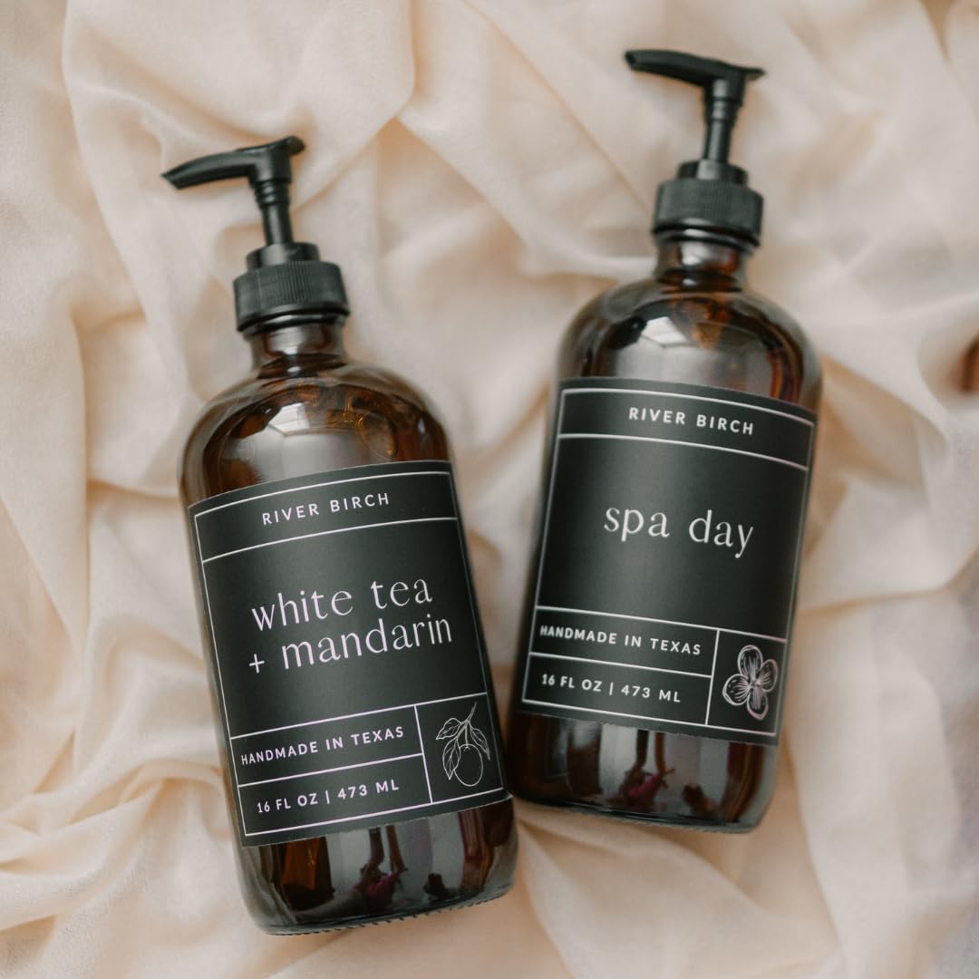 Natural Hand Soap - River Birch Sea Salt & Citrus Scent - Moisturizing Vegan Formula | 16 Fl Oz Amber Glass Dispenser