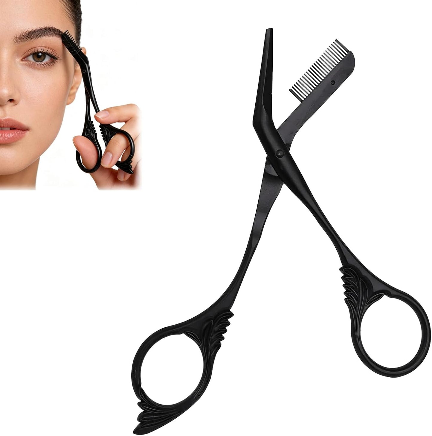 Eyebrow Trimmer Scissors - Stainless Steel Precision Cutter for Sleek Shaping | Grooming Kit for Men & Women (Black)
