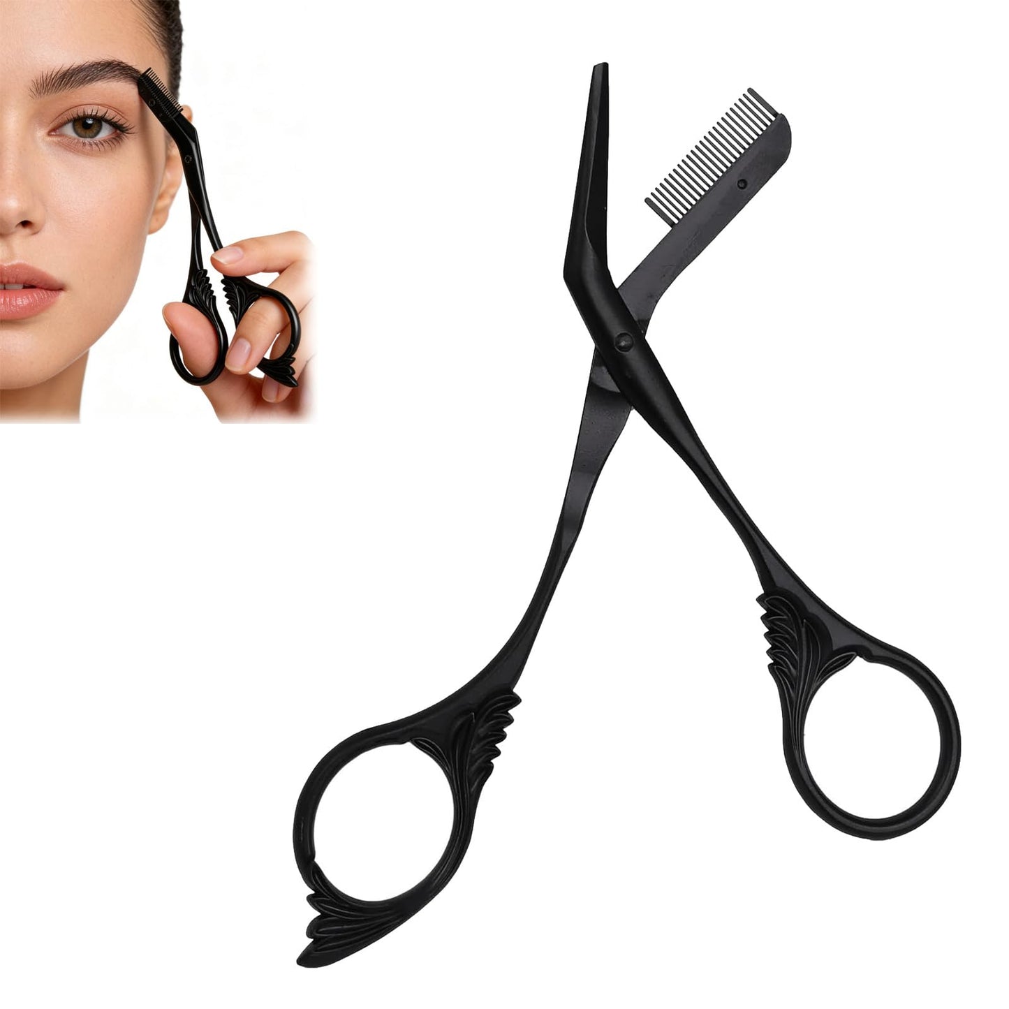 Eyebrow Trimmer Scissor with Comb, Eyebrow Scissors for Women, Stainless Steel Precision Eyebrow Cutter, Professional Eyebrow Scissors, Sleek Eyebrows Shaping Grooming Kit, Gifts For Men Women (Black)
